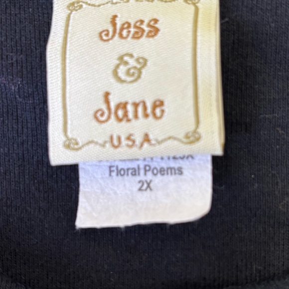 Jess And Jane Vintage Floral Poems Print  with Rhinestones 3/4 Sleeves Size 2X - Picture 7 of 7